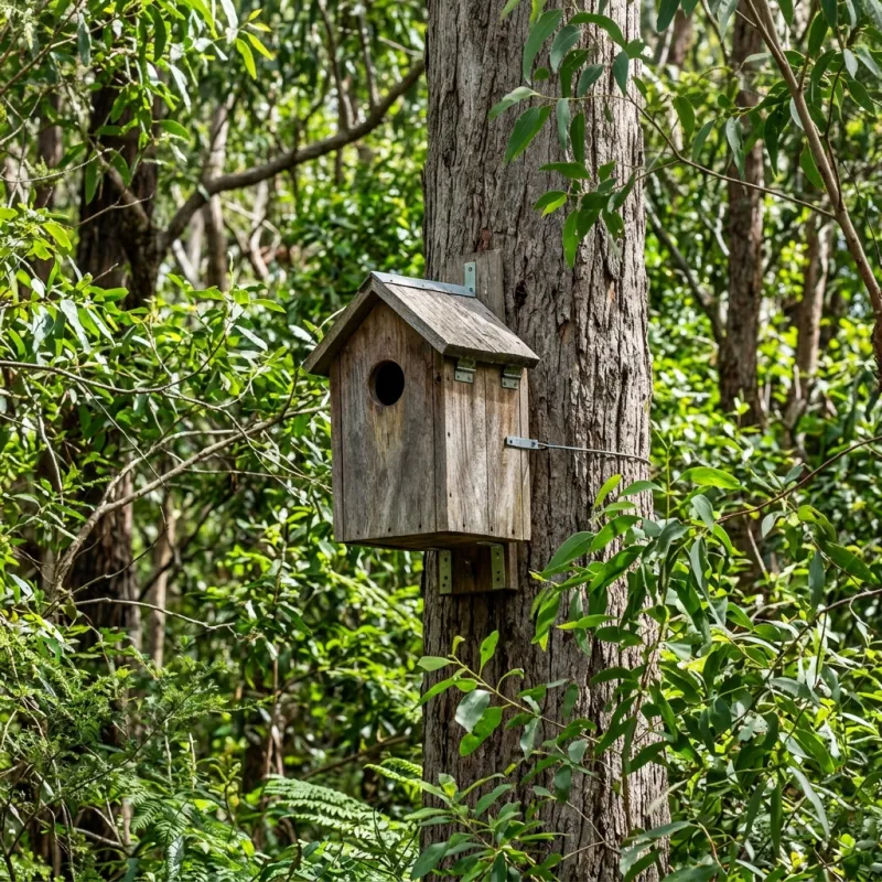 Animal nesting box installed as a humane alternative to a Officer roof cavity