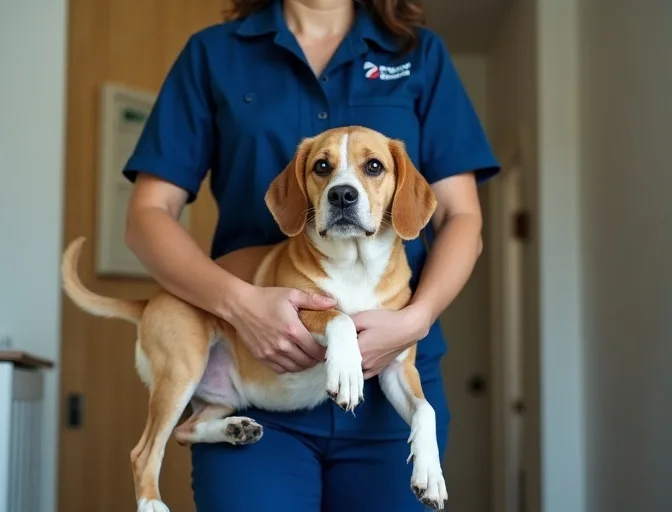 Technician respectfully transporting a deceased dog in Officer