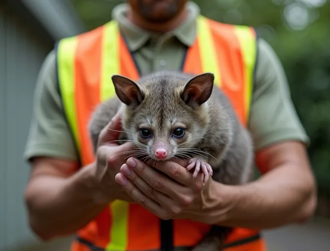 Animal handler safely recovering a deceased possum in Officer